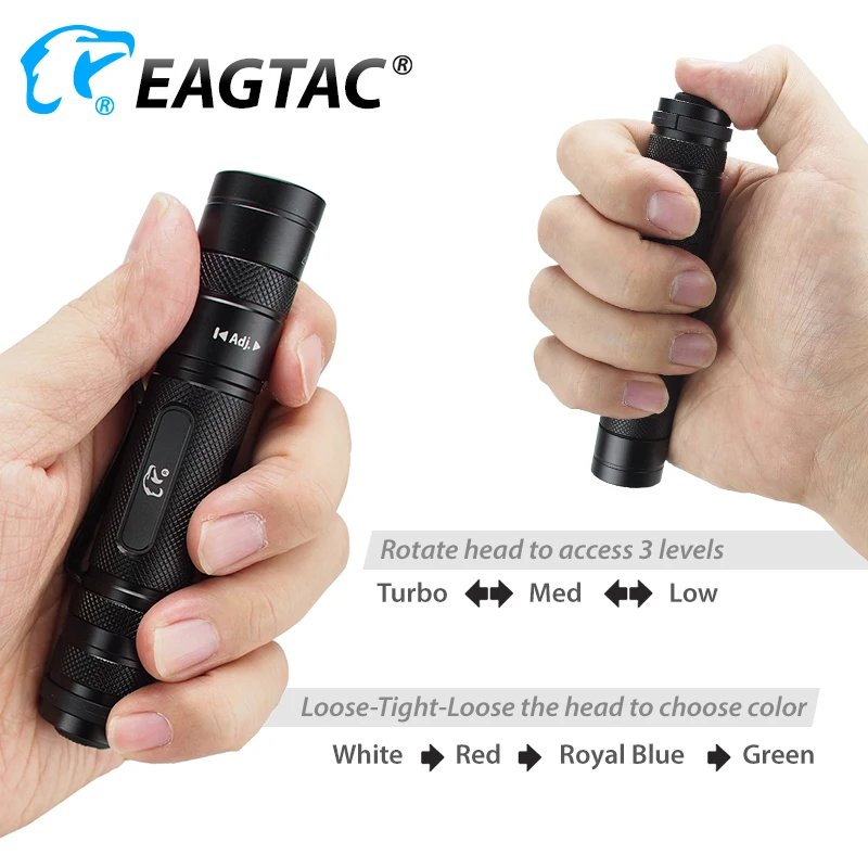 EAGTAC D25LC2 COLOR Red Green Blue White Tactical XML LED Flashlight 3 Modes Strobe Hunting Torch 18650 CR123A Battery