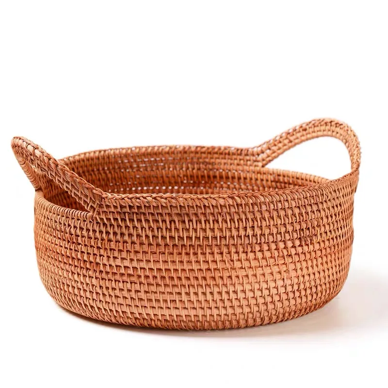 

Round rattan fruit basket fancy hand fruit and vegetable storage basket bread basket storage candies nut restaurant food baskets