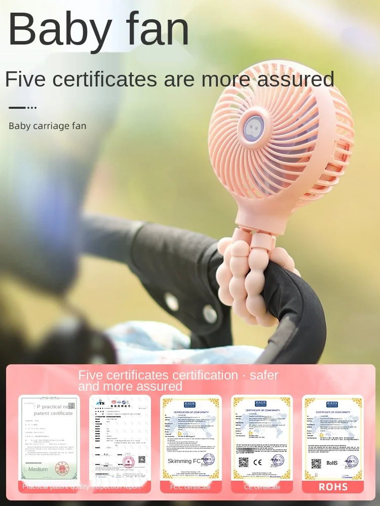 CX Stroller Fan Small Handheld Stroller Electric Fan Rechargeable Clip Portable Mute Blade-Free