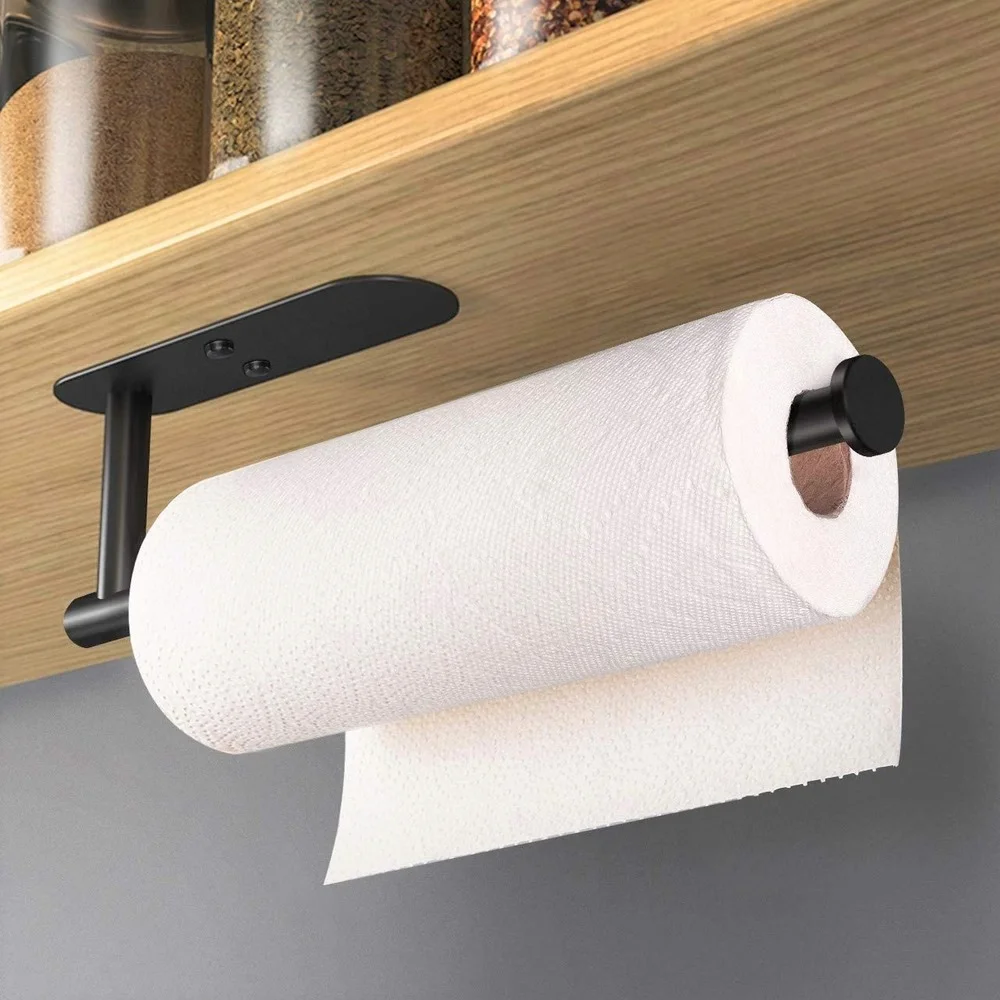 Stainless Steel Paper Towel Holder Self Adhesive Toilet Roll Paper Holder No Punching Kitchen Bathroom Lengthen Storage Rack