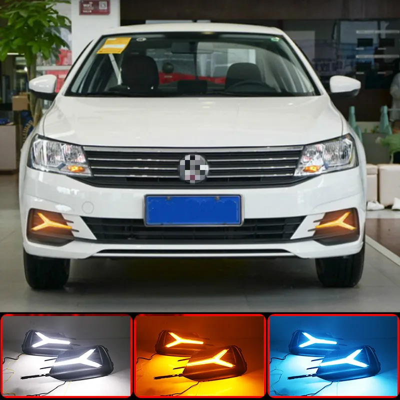 1 Pair LED DRL Daytime Running Light For Volkswagen VW Lavida 2019 with Yellow Trun Signal Light Blue Night Lamp