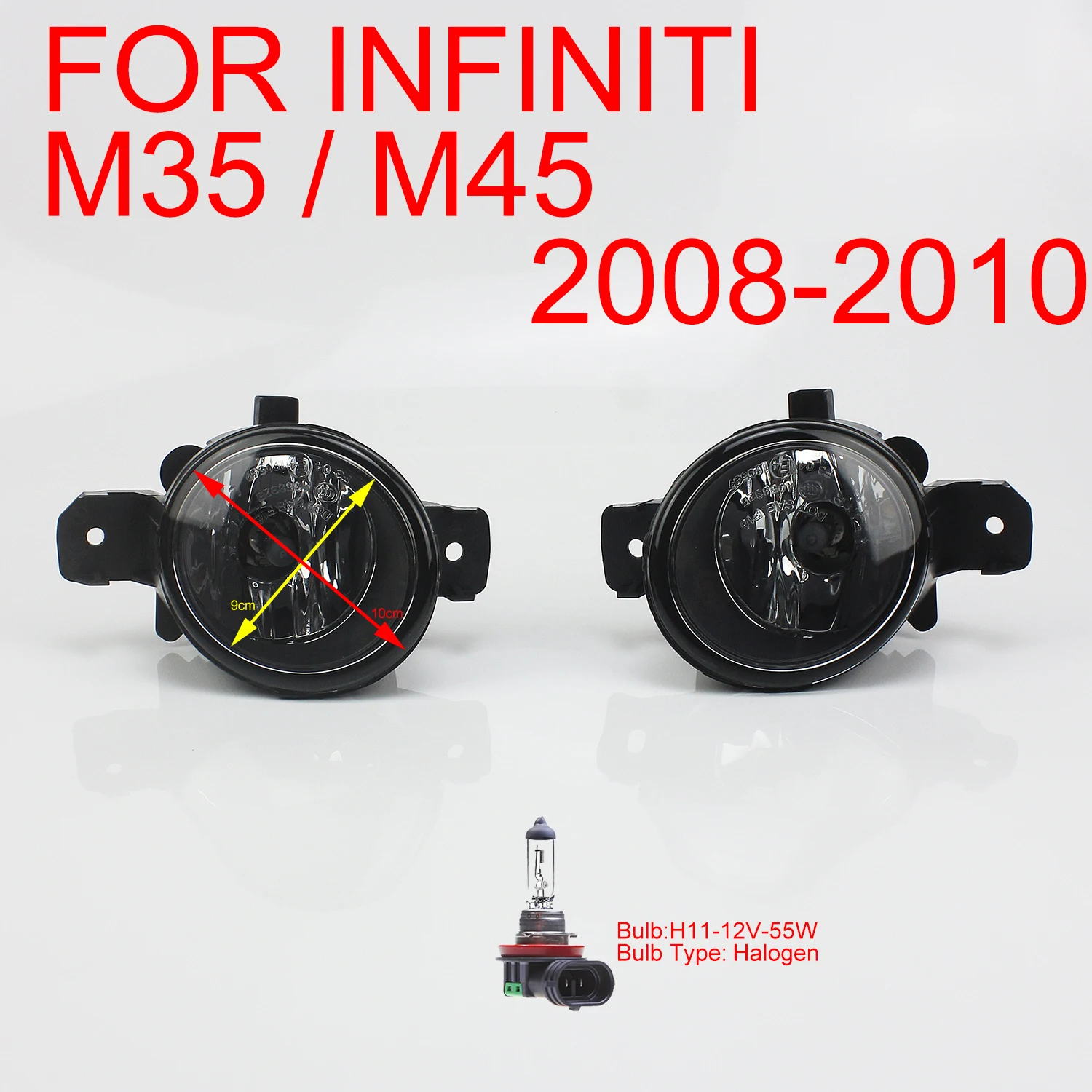 

Pair Of Car Replacement Fog Lights Lamps For 2008 2009 2010 Infiniti M35 / M45 Clear Lens Right&Left Side w/Bulb:H11-12V-55W