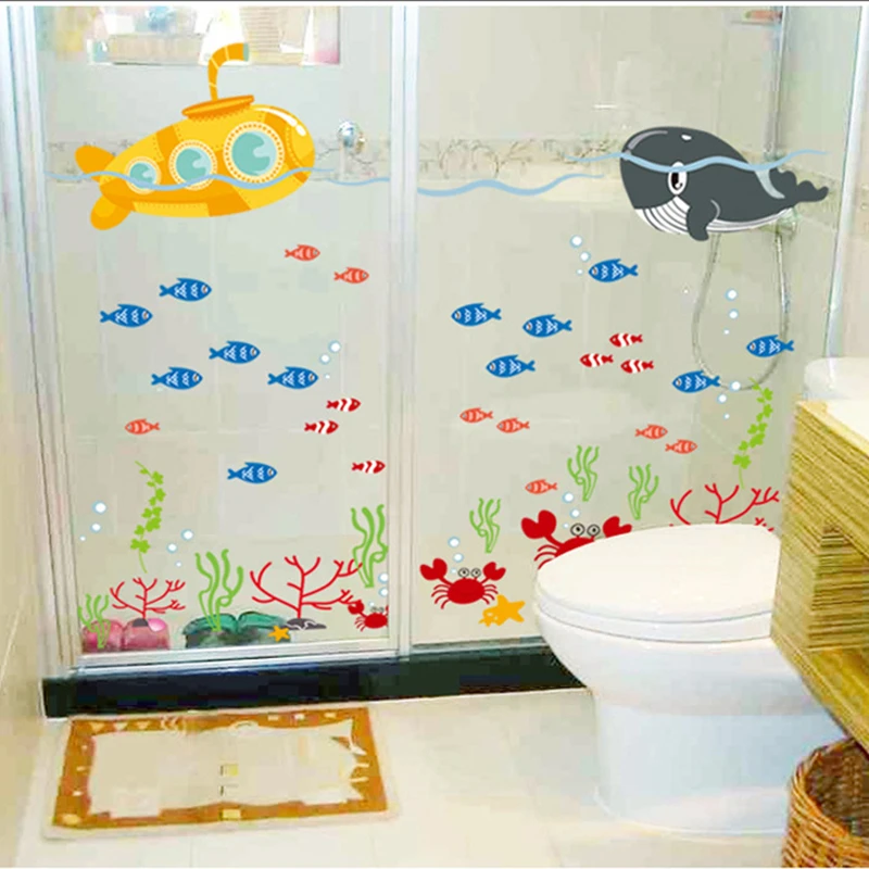 Underwater starfish fish bubble wall sticker for living rooms cartoon submarine kids room bathroom decoration wall decals murals