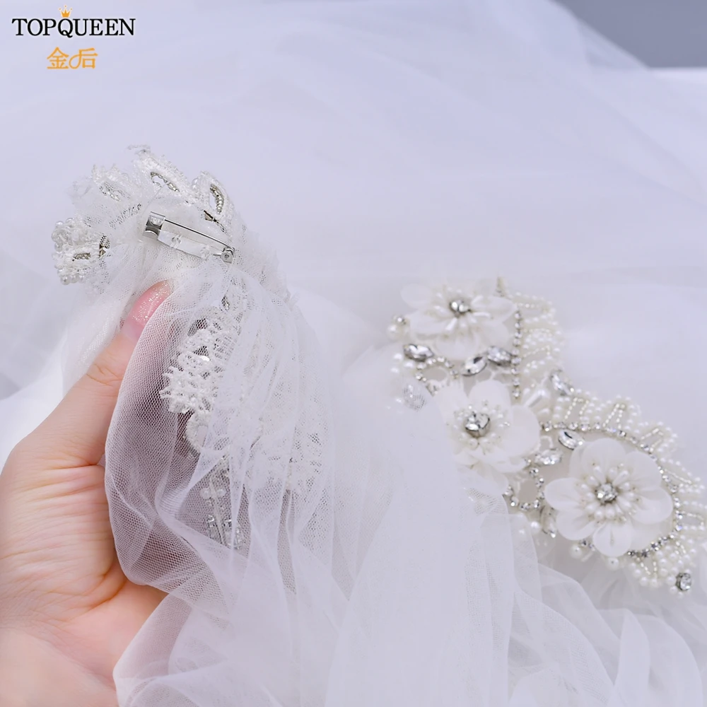 TOPQUEEN-chal de novia G21 para mujer, bata de tul, envolturas de velo, Bolero de boda con apliques de encaje, talla grande, trajes de bricolaje para boda