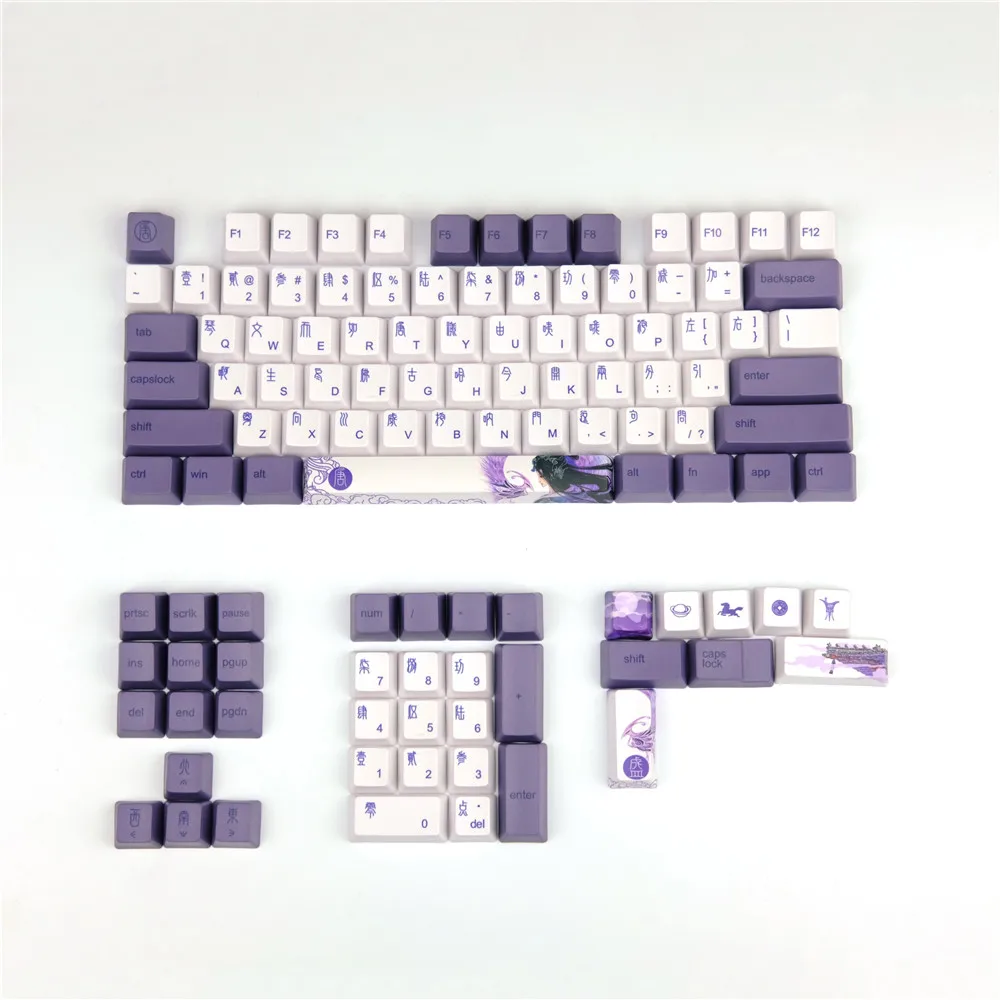 

Пурпурные колпачки для ключей из PBT, OEM профиль, механическая клавиатура, 108 Plus, дополнительная личность Hua Dan