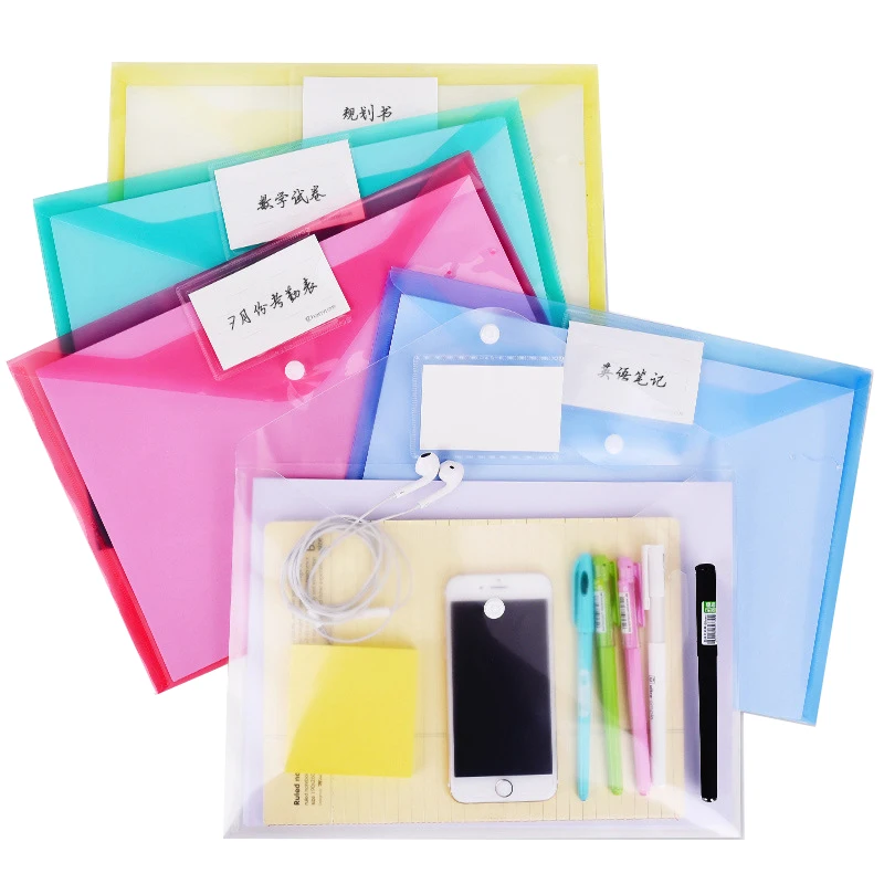 10pcs A4 Transparent Pp File Folder Binder Waterproof File Holder Filing Envelope Business Document Organizer Office Supplies