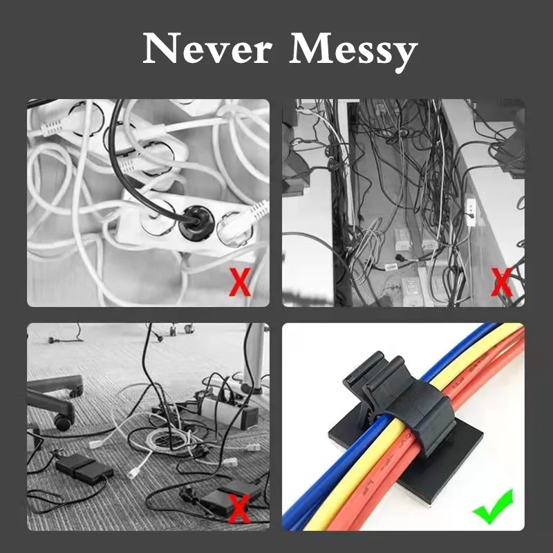 10pcs Cable Organizer Self Adhesive Cable Clips Table Cable Management Adjustable Cord Holder For Car PC TV Charging Wire Winder