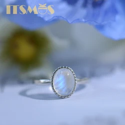ITSMOS Blue Bright Moonstone Silver Rings Luxury Natural Gemstone 10mm Band Jewelry Classic Oval for Womens Lover Rings Gift