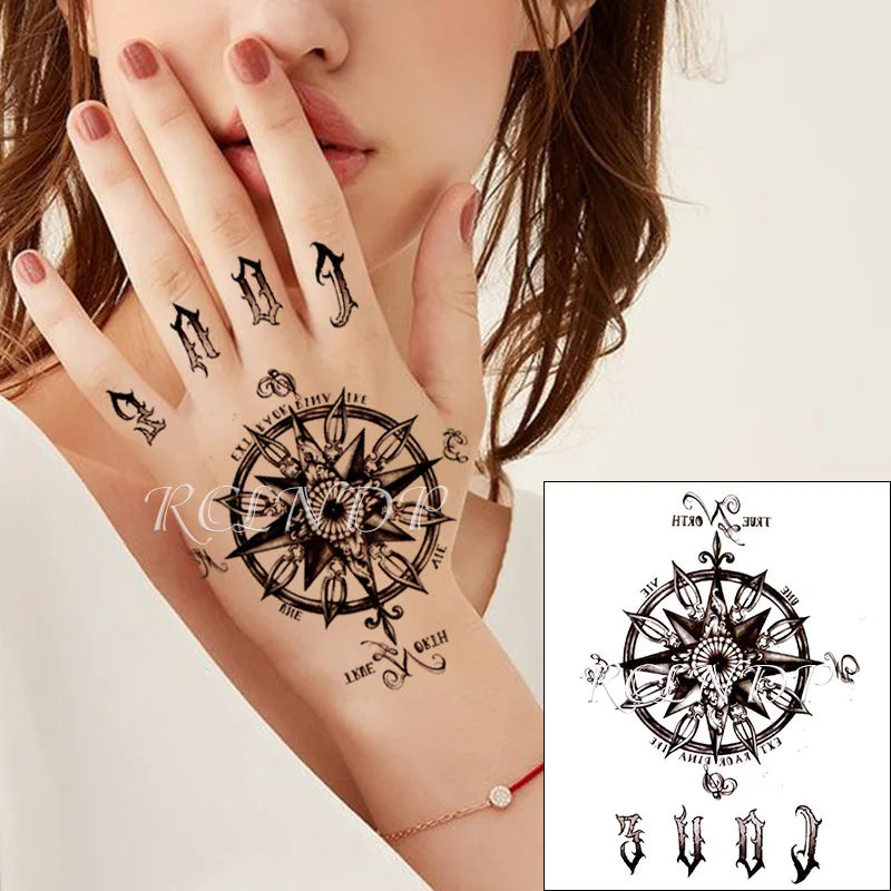 Waterproof Temporary Tattoo Stickers Creative Compass and Special Symbols In Hand Fake Tatto Flash Sticker Tatoo for Women Men