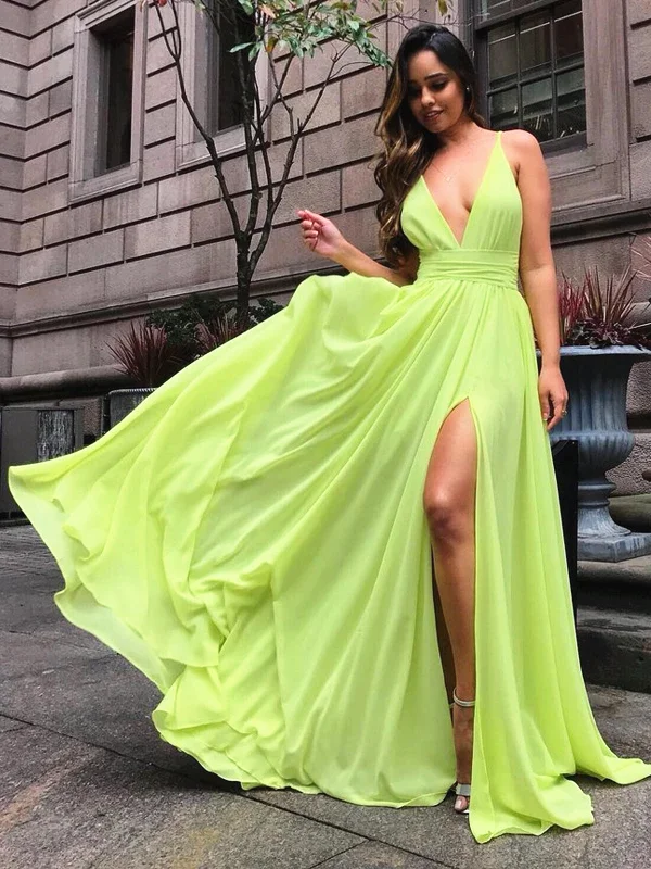 Vestido de baile 2020 esmeralda sensual simples chiffon decote em v alça espaguete linha a chão verde sem mangas vestido de noite вечер