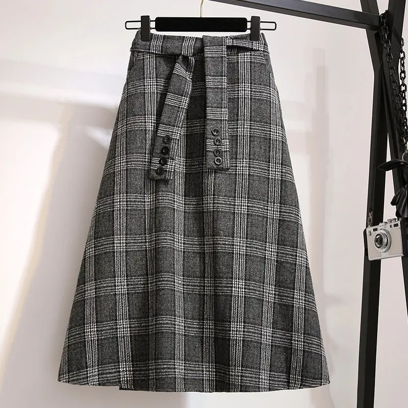 Autumn and Winter Temperament Simple Commuting Loose Fabric Slim Fit High Waist Big Swing Long Skirt for Women