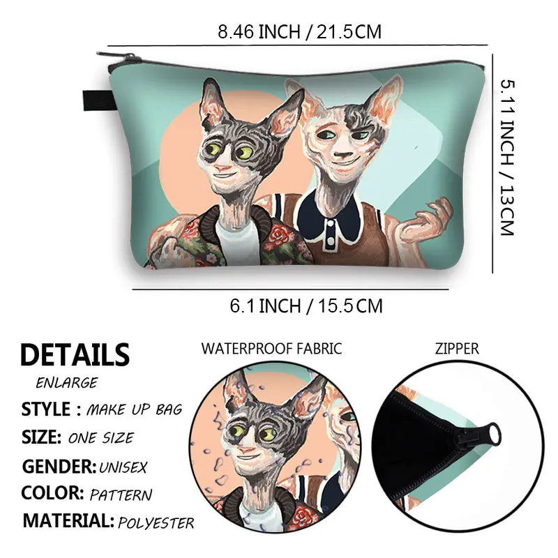 Sphynx Cat Print Cosmetic Bag Woman Multifunctional Beauty Bag Dustproof Storage Bag Ladies Travel Makeup Case girls Makeup Bag