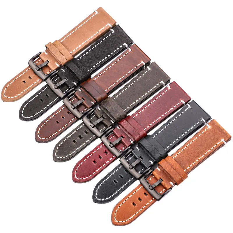 Vintage Genuine Leather Watchband 7 Colors Strap 18mm 20mm 22mm 24mm Women Men Cowhide Smart Watch Band Belt Accessories