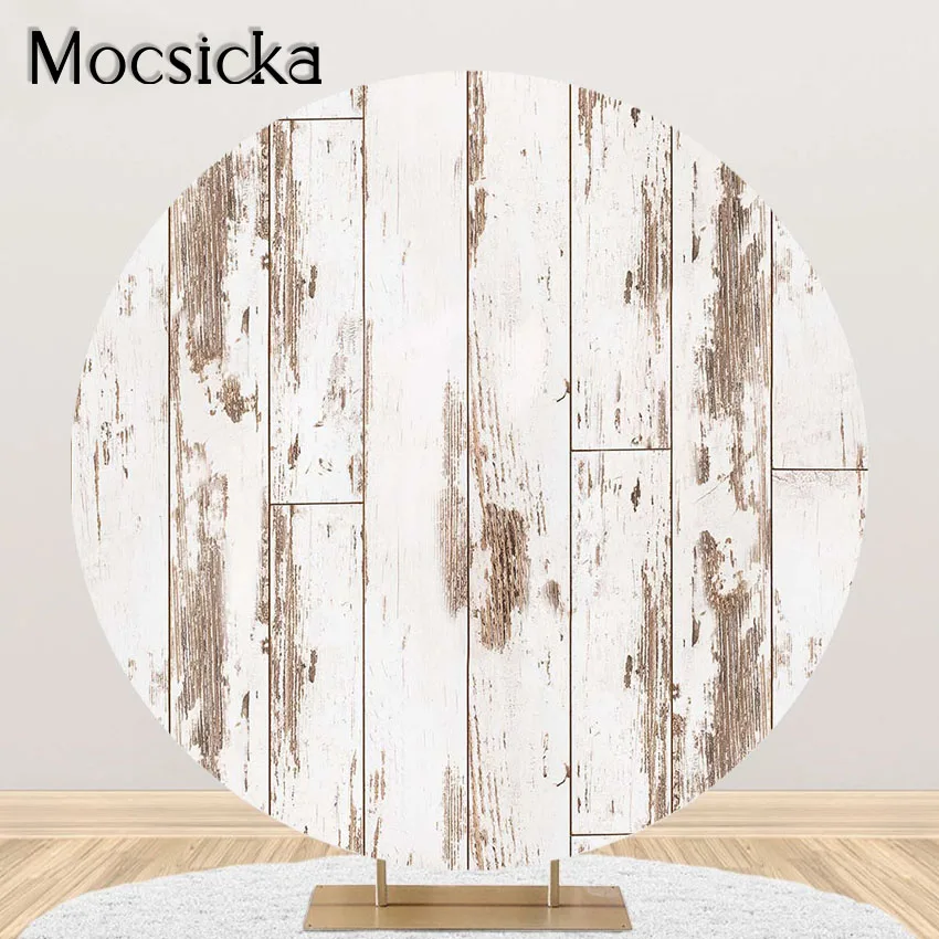 

Mocsicka White Wood Board Round Backdrop Rustic White Wooden Planks Round Circle Cover Birthday Baby Shower Party Photoshoot