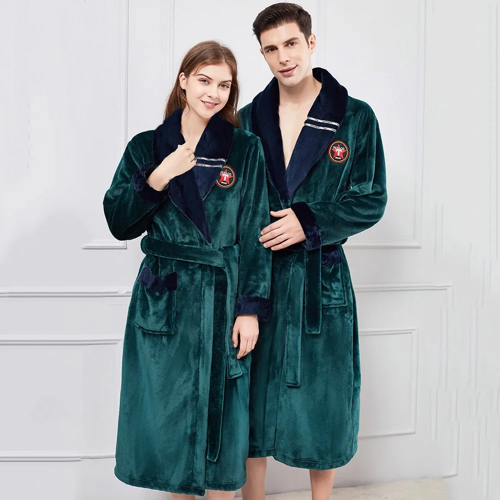 Peignoir Kimono Chaud pour Amoureux, Vêtements de Nuit pour Dame et Homme, Robe Allongée et Épaisse, Goutte, Chemise de Nuit Décontractée, Homewear,