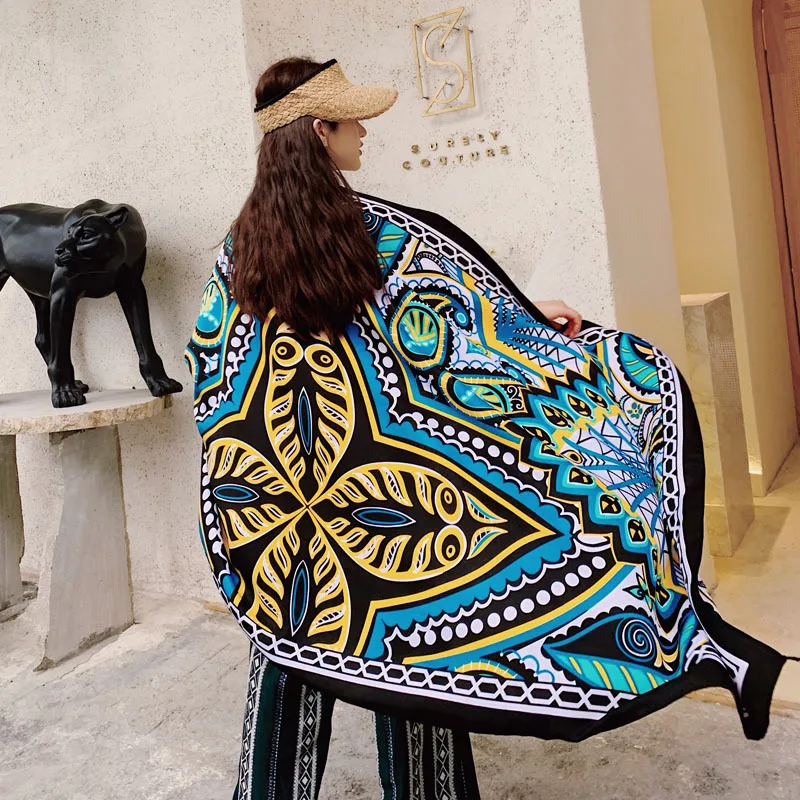 Women Luxury Ethnic Shawl Scarf Beach Desert Sunscreen Silk Scarves Red Big Bandelet Female Travel Photo Dual-use Sunshade Coat