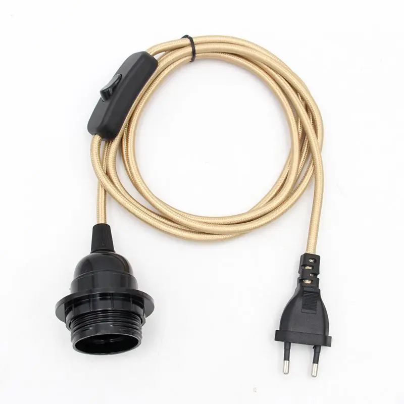 Cable de alimentación de enchufe europeo de 220V CA, Cable cubierto de tela con interruptor de encendido/apagado, portalámparas de baquelita, cables