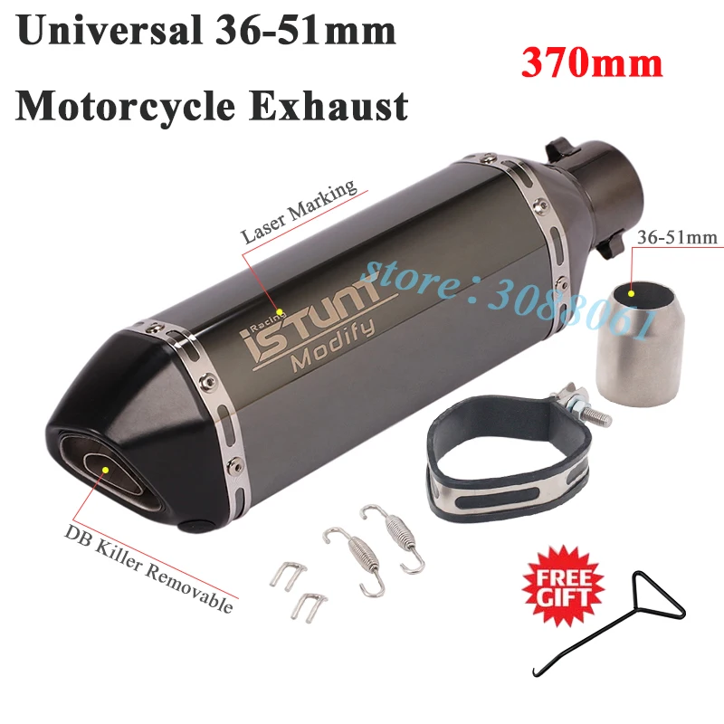 Universal 370mm Motorcycle Exhaust Pipe Escape Silencer Modify Muffler DB Killer For NMAX155 NVX125 R15 Z250 NC700 Dirt Bike R1