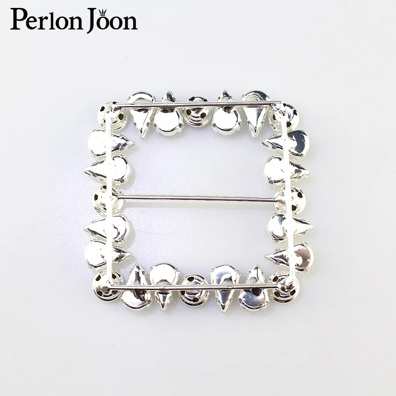 2pcs 6cm(inner4cm) square belt buckel rhinestone crystal welding decoration for wedding dress bag clothing accessories KT011