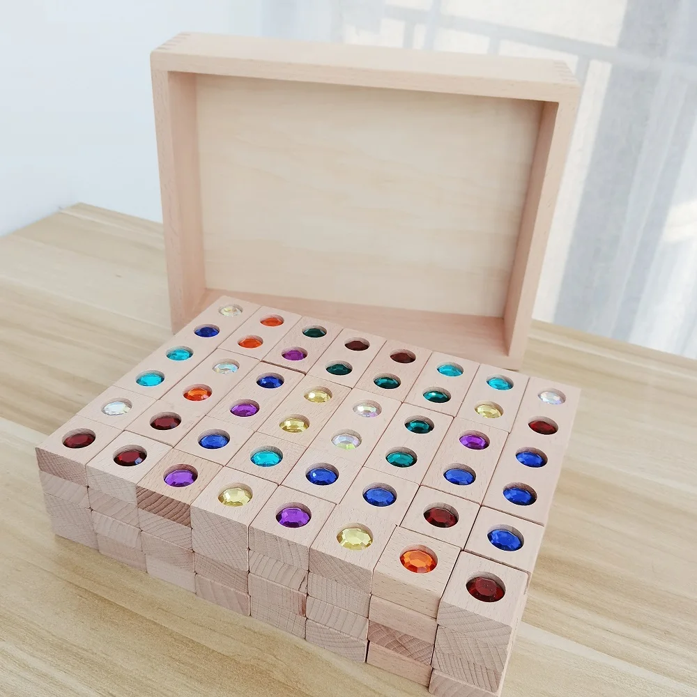 128pcs blocchi di gemme di legno arcobaleno impilabili giocattoli blocchi di legno naturale bambini blocchi di gioco creativi giocattoli educativi per bambini