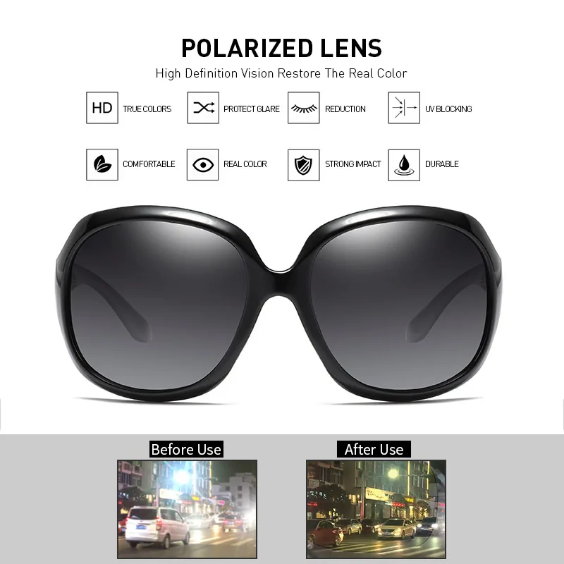 FUQIAN Marke Design Elegante Polarisierte Übergroßen Runde Sonnenbrille Frauen Einfache Art Und Weise Große Kunststoff Damen Sonnenbrille UV400 – Detail 5