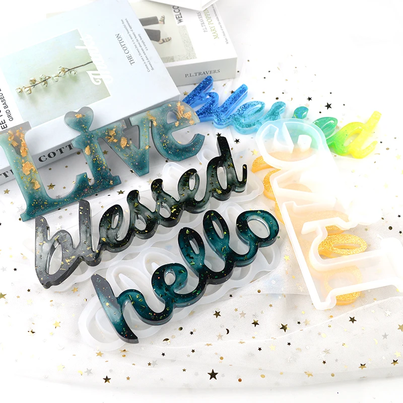 DM078 2021 Bleesed Letter Mold Letras Hello Resina Epoxi Transparente Resin Art Mold Epoxy Resin Art For Diy Craft