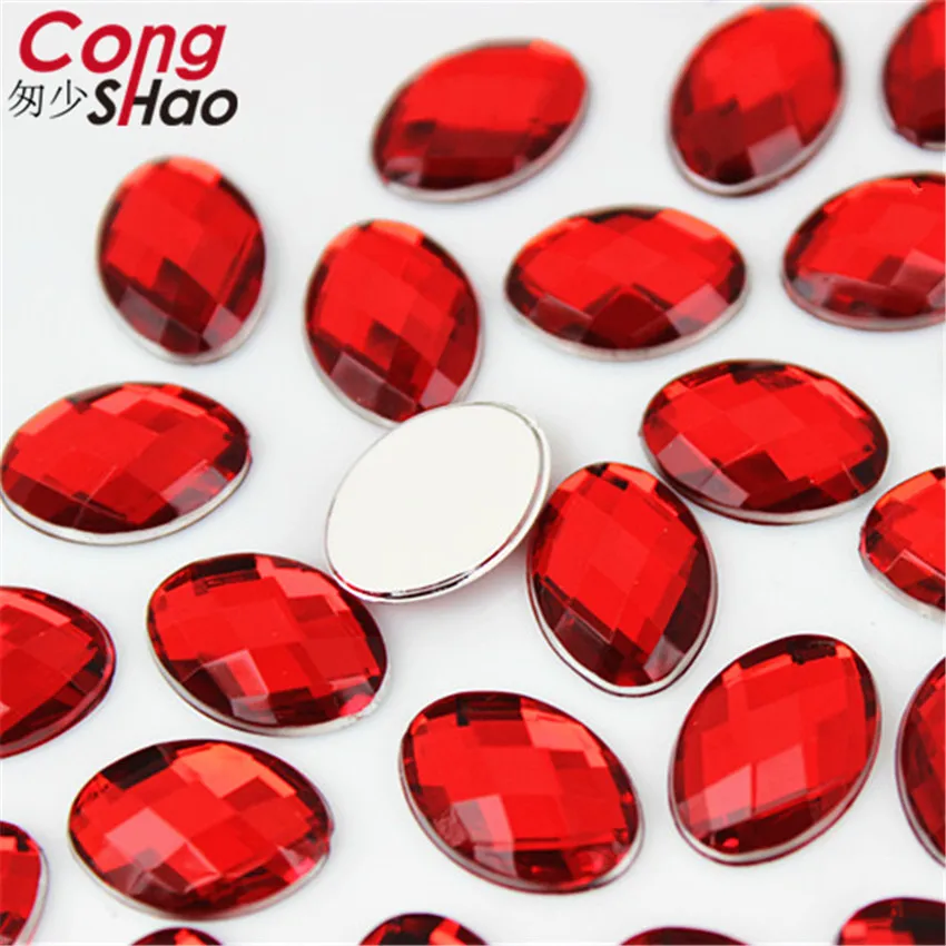 Cong Shao 100Pcs 10*14mm Colorful Acrylic Rhinestone Flat Back Oval Shape Stones And Crystals Clothing Crafts Accessories 8Y772