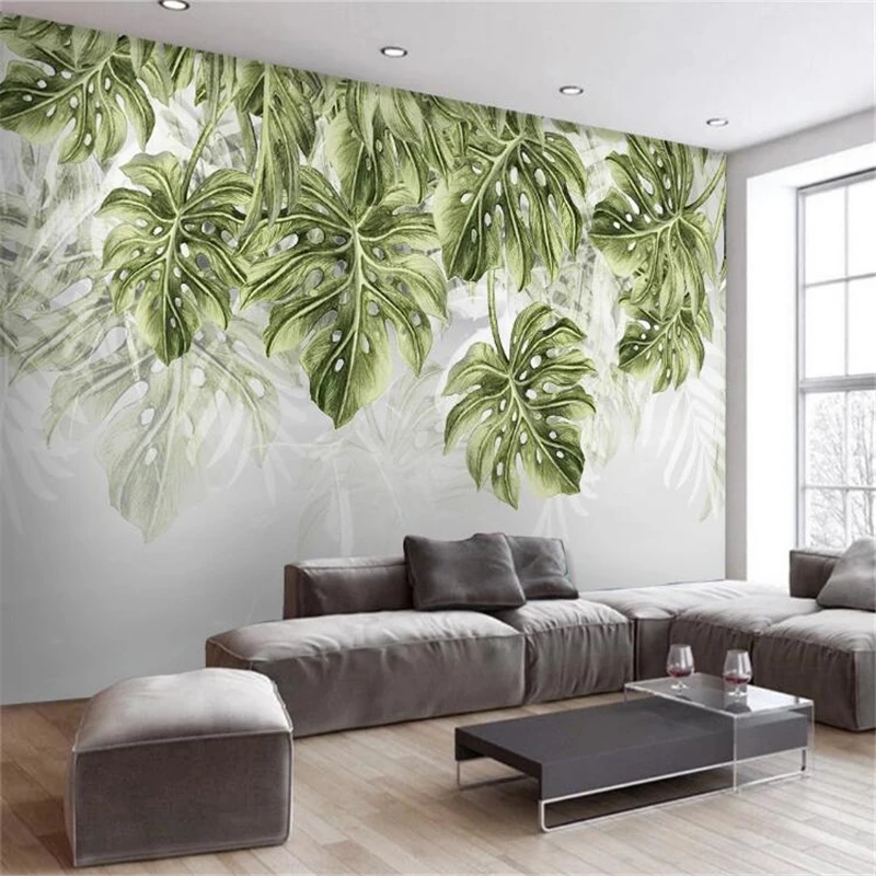 

wellyu papel de parede 3d Custom wallpaper Modern fresh plant leaves Nordic TV sofa background wall painting papel parede