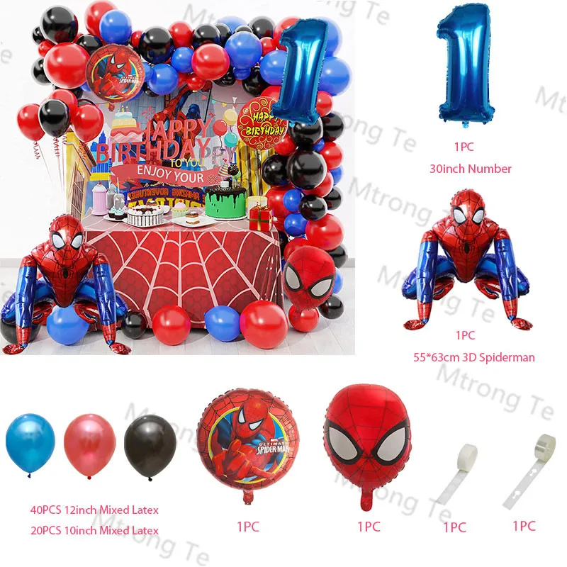 1Set 3D Big Spiderman Hero Foil Balloons Number Birthday Party Decorations Boy Kids IInflated Ball Children's Toy Gifts