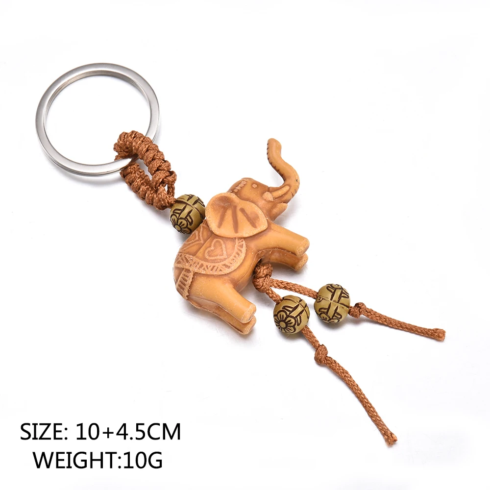 Women Men Lucky Wooden Elephant Carving Pendant Keychain Religion Chain Key Ring Keyring Jewelry Wholesale cute keychain