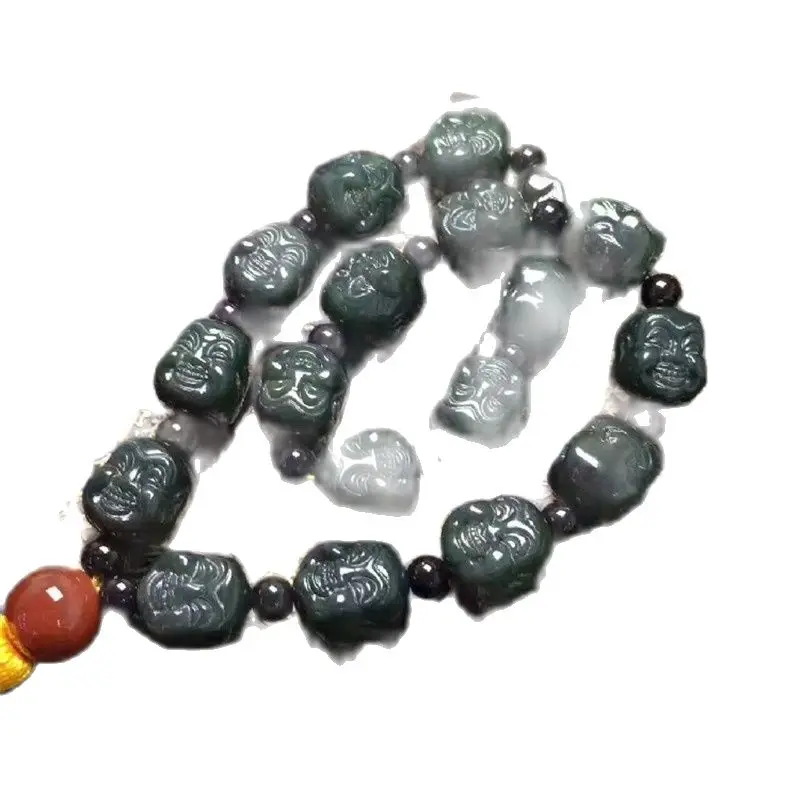 Natural Jade And Tian Yu Double Buddha Head 18 Beads Hand String Bracelet Beads.