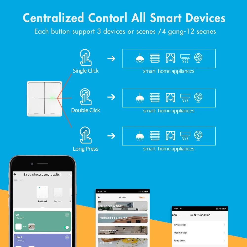 Tuya Smart ZigBee Smart Switch 4 Gang Scene Switch, for Tuya Smart Life Zigbee Wifi Device, Support Zigbee2mqtt Smartthings