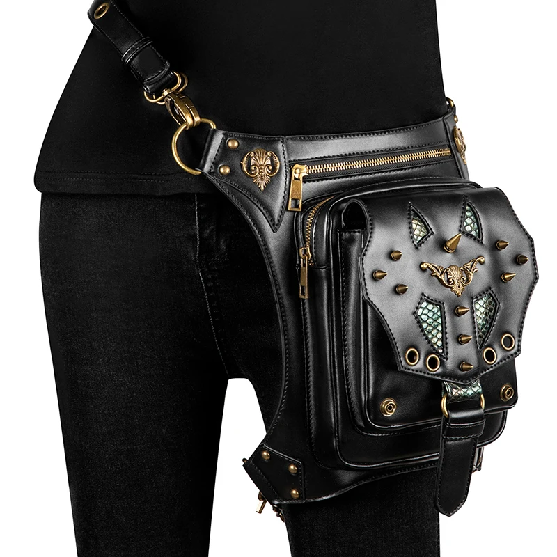 

Messenger Bag Women Men Waist Bag Black Leather Steampunk Fanny Bags Leg Thigh Hip Holster Wallet Purse Pouch Mini Waist Packs