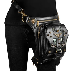 Messenger Bag Women Men Waist Bag Black Leather Steampunk Fanny Bags Leg Thigh Hip Holster Wallet Purse Pouch Mini Waist Packs