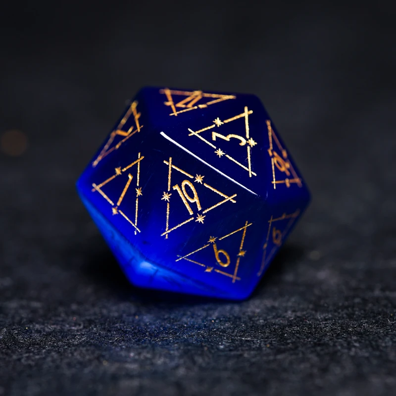 Blue Cats Eye Roll Dice Set Magic Matrix Symbol Sign Polyhedral Dice Stone Platonic Geometry Dice For D&D RPG Cthulhu Table Game