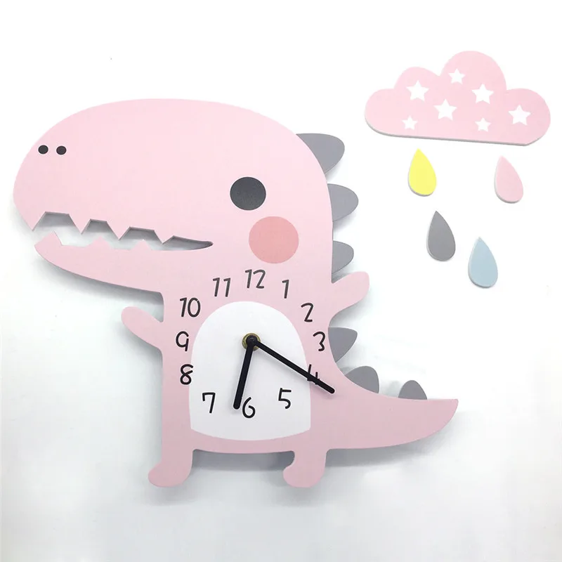 3D Cartoon Dinosaur Cloud Drop Wall Clock Modern Design Nursery Kids Room Bedroom Home Decor DIY Art Watches Stereo Mute Horloge