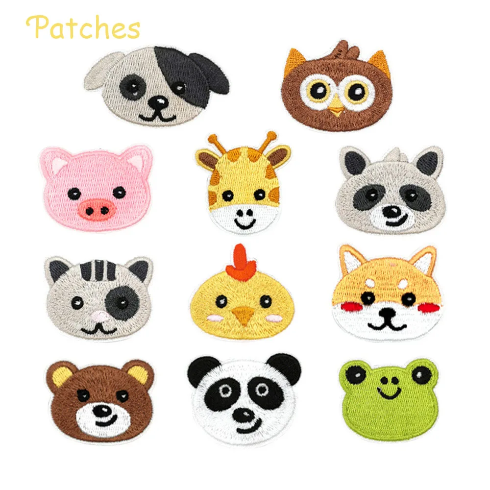 Bonito dos desenhos animados animal cabeça bordado remendo engomar na camisa parches ropa termoadhesivo parches bordados apliques coudre sweing