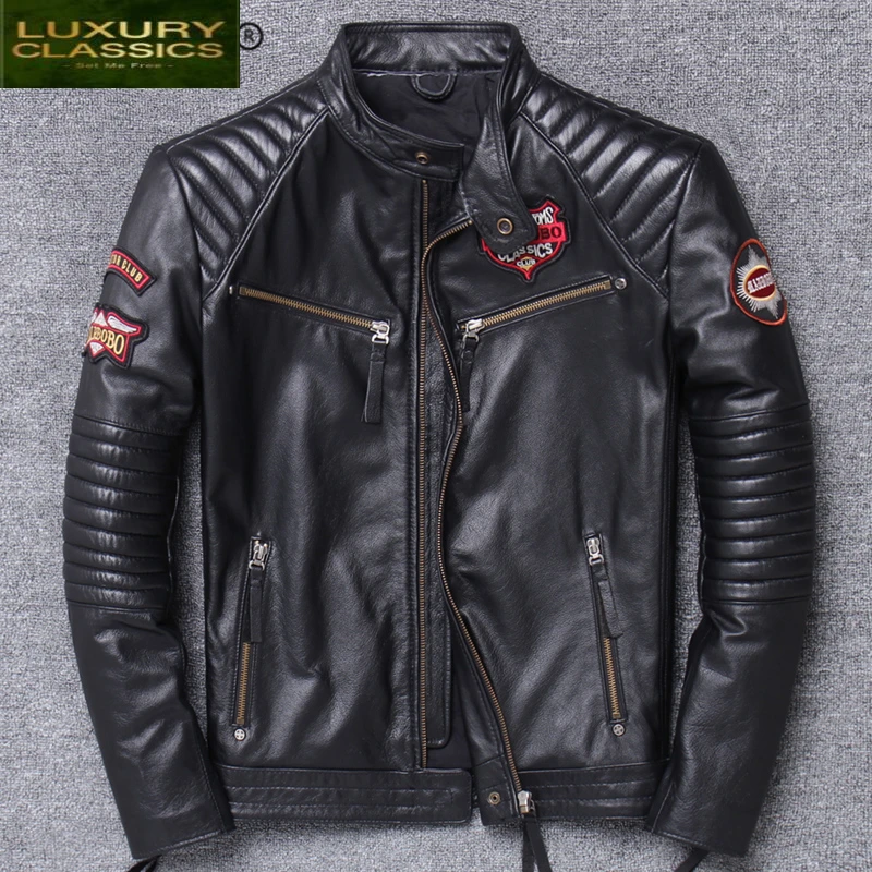 

Leather Streetwear Natural Genuine Jacket Men 100% Real Cow Leather Coat Man Moto Biker Short Fit Winter Jackets 15628