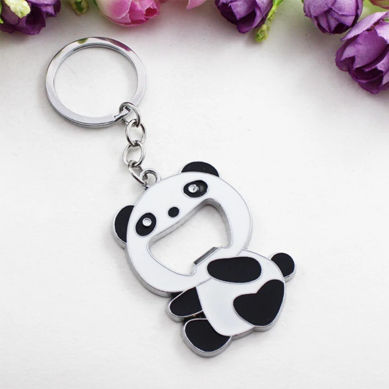 Panda-Shaped Metal Beer Bottle Opener Key Chain Ring Cap Glaze Opening Tool Hangings Ring Keychain Bar Tool Holiday Gift 1pc