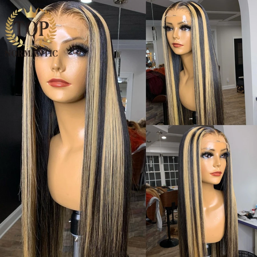 Topnormantic Highlight Color Silky Straight Wig with Baby Hair Remy Indian Human Hair 13x6 Lace Front Wigs for Women