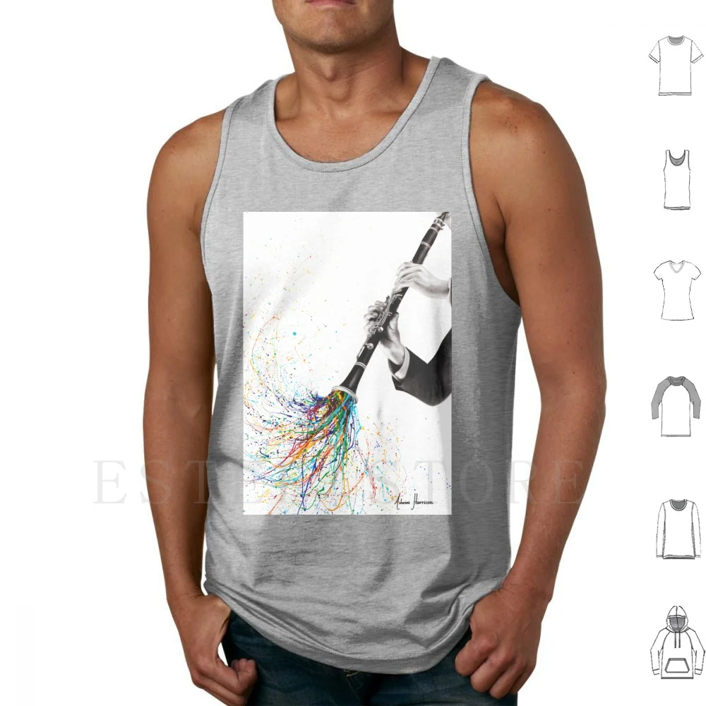 A Clarinet Tune Tank Tops Vest Cotton Clarinet Music Instrument Musical Street Art Musician Realistic Multicolor Rainbow