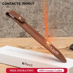 CONTACT'S FAMILY Cowhide Leather For Apple Pencil 2nd Gen Case Compatible For iPad Tablet Touch Pen Stylus Protective Case Cover