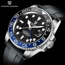 Luksusowa marka PAGANI DESIGN męskie zegarki automatyczny zegarek mechaniczny GMT gumowy pasek ze stali nierdzewnej Sapphire reloj Luminous