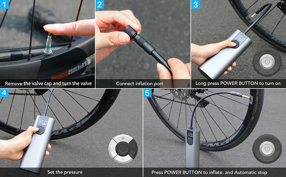 CYCPLUS A8 Tragbare Fahrradreifenpumpe, Fahrradfüller, elektrischer Luftkompressor, Hochdruck-Akku für Autobälle – Detail 5