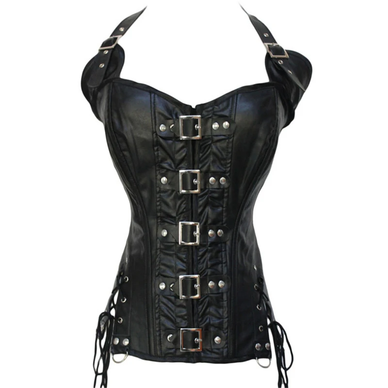 

Gothic PU Leather Women Overbust Corset Brown Black Sexy Bustier Top Punk Style Lingerie Body Shaper Vest Slimming Corselet