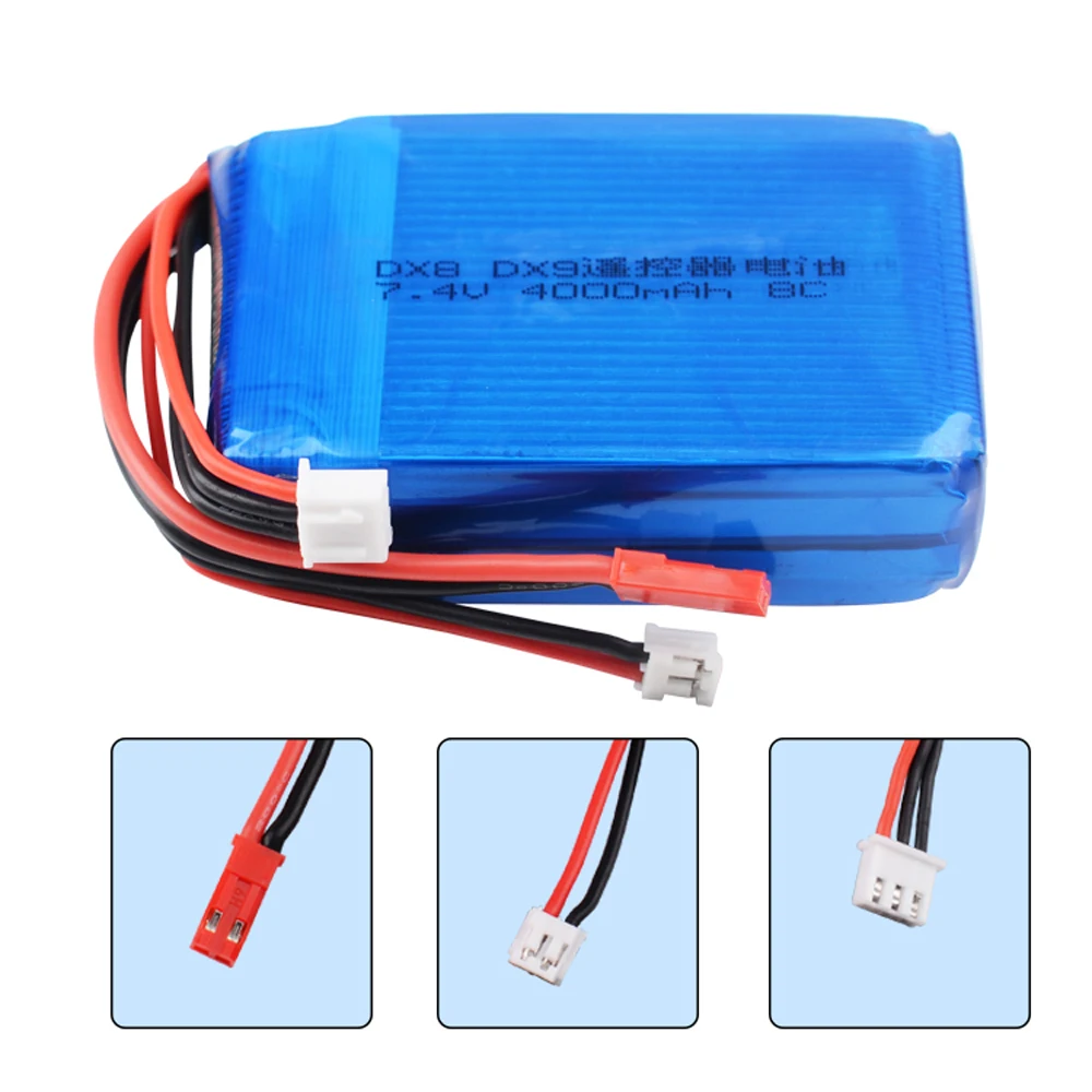 Batteria del trasmettitore RC di alta qualità 7.4V 4000mAh 8C batteria ricaricabile Lipo per telecomando DX9 DX8 DX7 DX6E