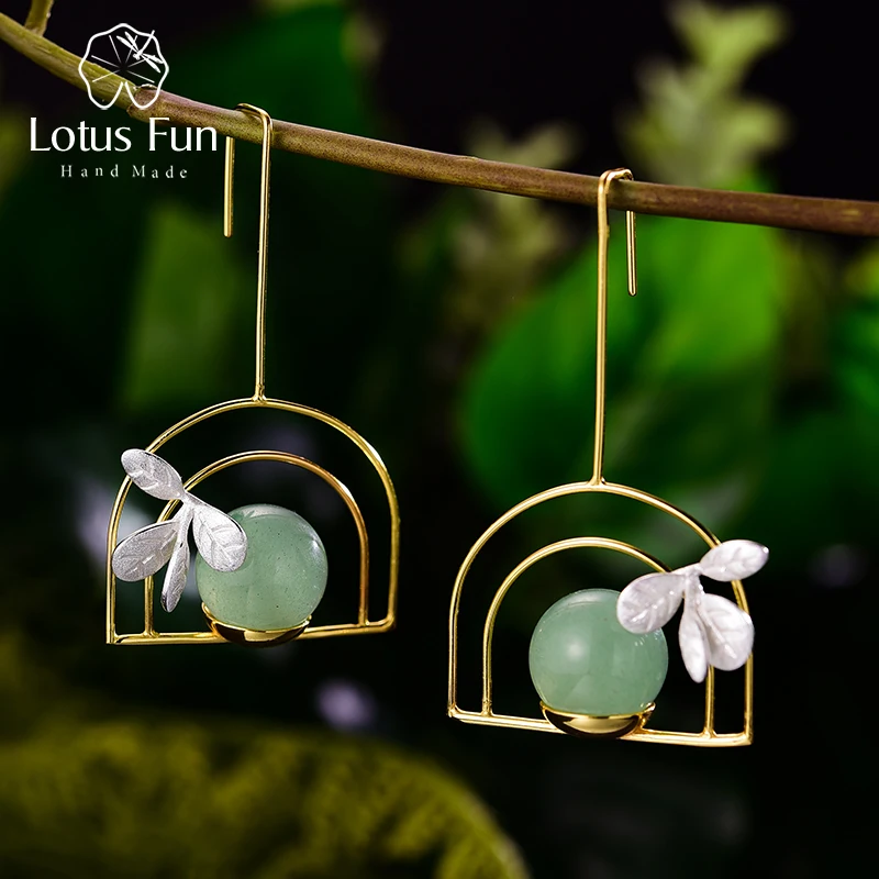 

Lotus Fun Natural Gemstone Creative Hang Up Plant Pot Dangle Earrings Real 925 Sterling Silver Earrings Handmade Fine Jewelry