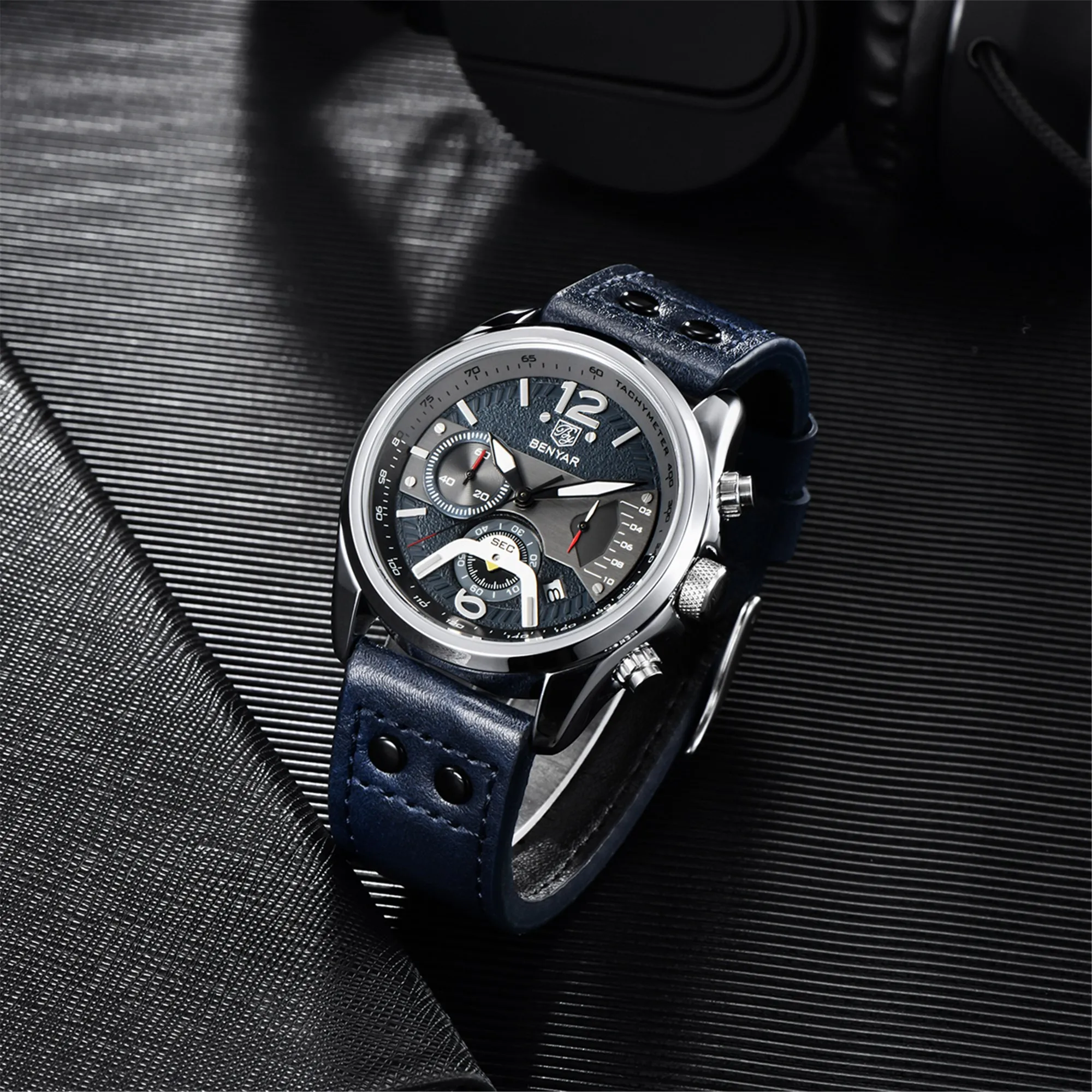 2023 New BENYAR Top Brand 42mm Men Quartz Watches Men\'s Pilot Waterproof Leather Watch Men Sport Chronograph Reloj Hombre