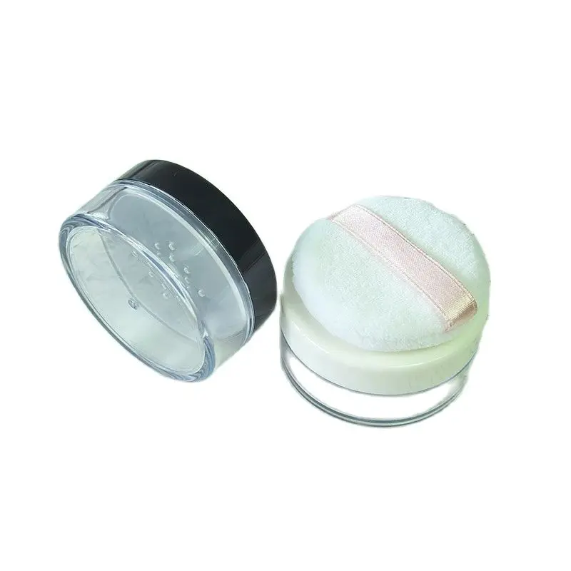 15pcs/lot White Empty Elegant Loose Powder Jar with Sifter n Puff, Black DIY Plastic Cosmetic Powder Refillable Case,Makeup Tool