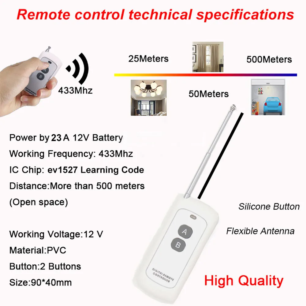 433MHz Wireless RF Remote Control DC6V 12V 24V Mirco Switch Receiver Module DIY With 433 Mhz Long Range Transmitter Light ON/OFF